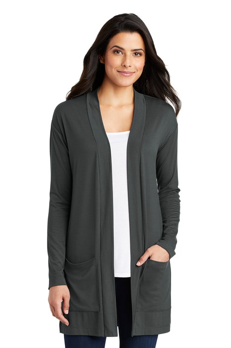 LK5434 Port Authority Ladies Concept Long Pocket Cardigan Grey Smoke