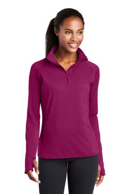 LST850 Sport-Tek Ladies Sport-Wick Stretch 1/2-Zip Pullover Pink Rush
