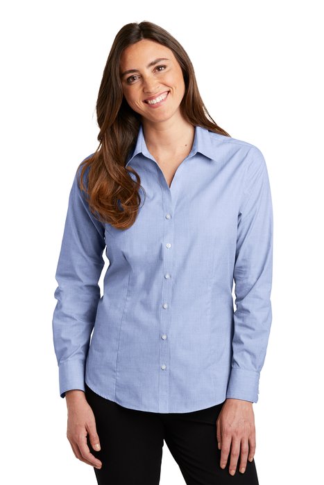 L640 Port Authority Ladies Crosshatch Easy Care Shirt Chambray Blue