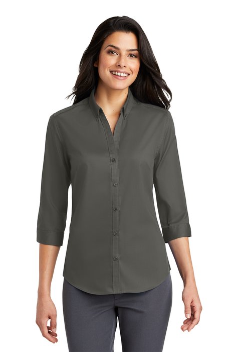 L665 Port Authority Ladies 3/4-Sleeve SuperPro Twill Shirt Sterling Grey