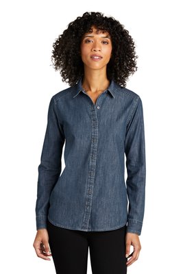 LW676 Port Authority Ladies Long Sleeve Perfect Denim Shirt Medium Wash