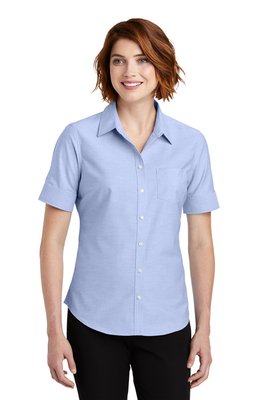 L659 Port Authority Ladies Short Sleeve SuperPro Oxford Shirt Oxford Blue