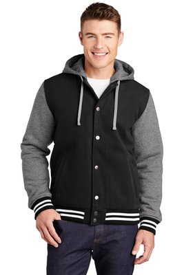 JST82 Sport-Tek Insulated Letterman Jacket Black/ Vintage Heather