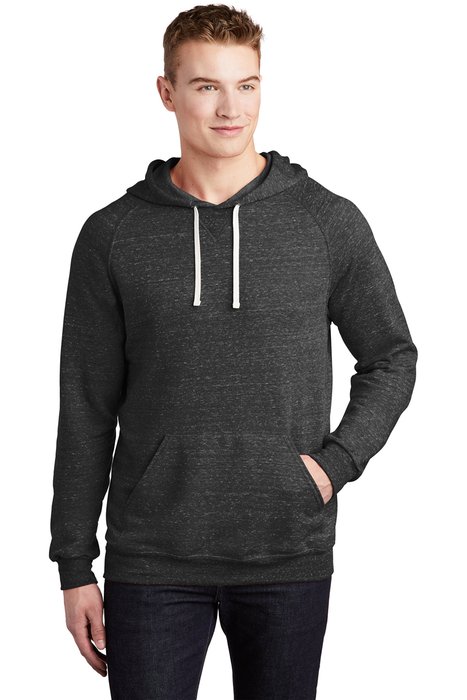 90M JERZEES Snow Heather French Terry Raglan Hoodie Black Ink