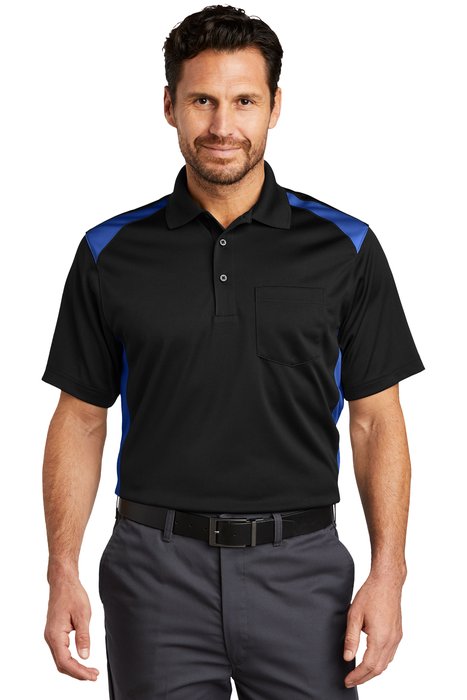 CS416 CornerStone 6.6-ounce Select Snag-Proof Two Way Colorblock Pocket Polo Black/ Royal