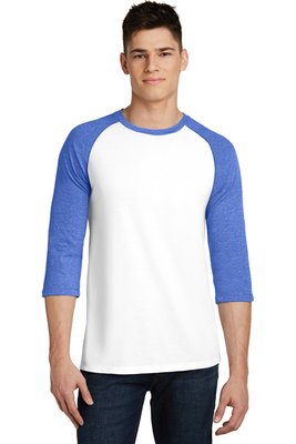 DT6210 District Very Important Tee 3/4-Sleeve Raglan. Royal Frost/ White