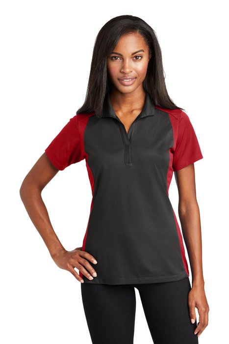 LST652 Sport-Tek 3.8-ounce Ladies Colorblock Micropique Sport-Wick Polo Iron Grey/ True Red
