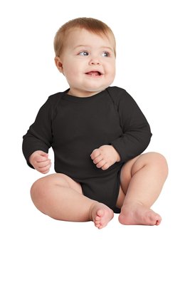 RS4411 Rabbit Skins Infant Long Sleeve Baby Rib Bodysuit Black