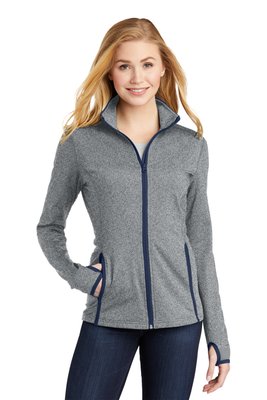 LST853 Sport-Tek Ladies Sport-Wick Stretch Contrast Full-Zip Jacket Charcoal Grey Heather/ True Navy