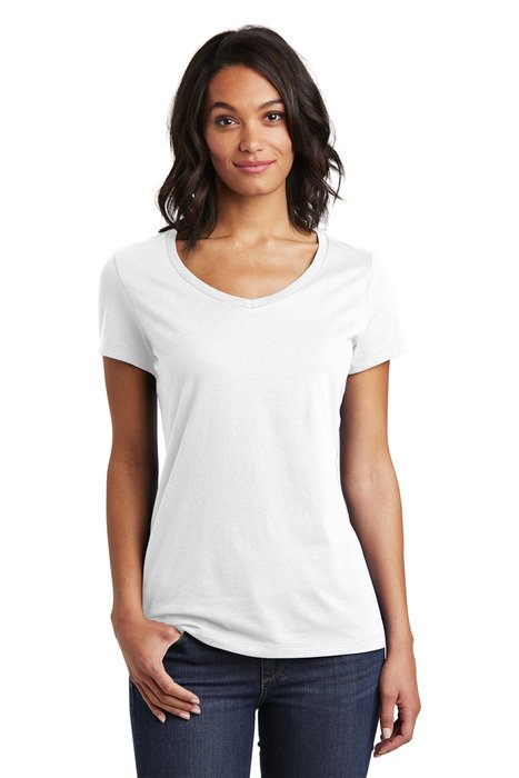 DT6503 District Women's Very Important Tee V-Neck. White