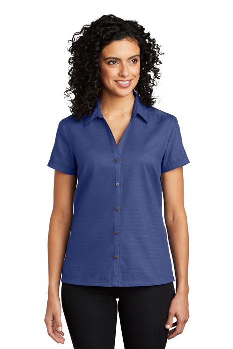 L662 Port Authority Ladies Textured Camp Shirt Royal