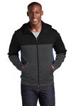 ST245 Sport-Tek Tech Fleece Colorblock Full-Zip Hooded Jacket Black/ Graphite Heather/ True Royal