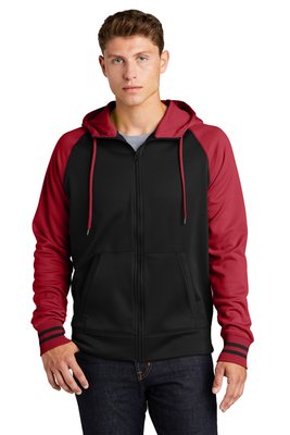 ST236 Sport-Tek Sport-Wick Varsity Fleece Full-Zip Hooded Jacket Black/ Deep Red