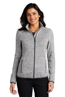 L232 Port Authority Ladies Sweater Fleece Jacket Grey Heather