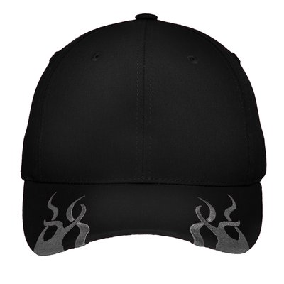 C857 Port Authority Racing Cap with Flames Black/ Charcoal