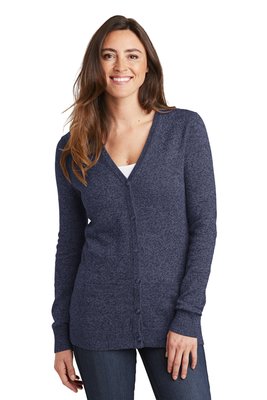 LSW415 Port Authority Ladies Marled Cardigan Sweater Navy Marl