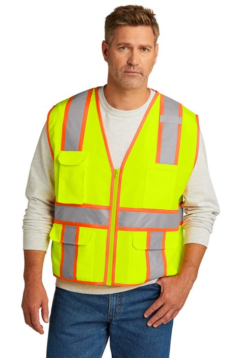 CSV105 CornerStone ANSI 107 Class 2 Surveyor Zippered Two-Tone Vest Safety Yellow