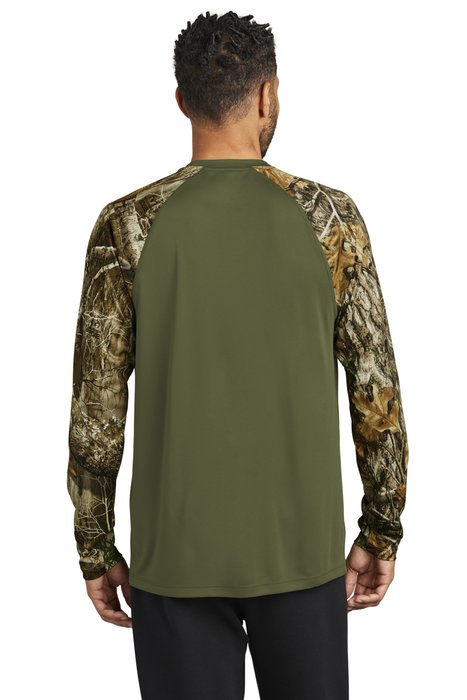 RU151LS Russell Outdoors Realtree Colorblock Performance Long Sleeve Tee Olive Drab Green/ Realtree Edge