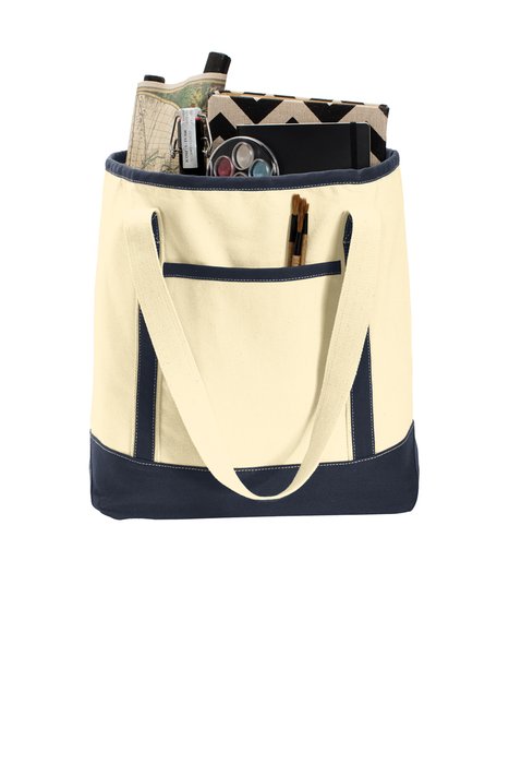 BG413 Port Authority Large Cotton Canvas Boat Tote Natural/ Navy