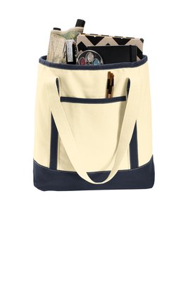 BG413 Port Authority Large Cotton Canvas Boat Tote Natural/ Navy