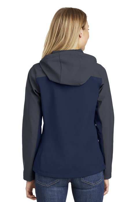 L335 Port Authority Ladies Hooded Core Soft Shell Jacket Dress Blue Navy/ Battleship Grey