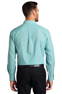 S654 Port Authority Long Sleeve Gingham Easy Care Shirt Green/ Aqua