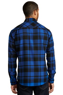 W668 Port Authority Plaid Flannel Shirt Royal/ Black