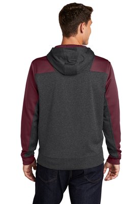 ST249 Sport-Tek Tech Fleece Colorblock 1/4-Zip Hooded Sweatshirt Graphite Heather/ Maroon