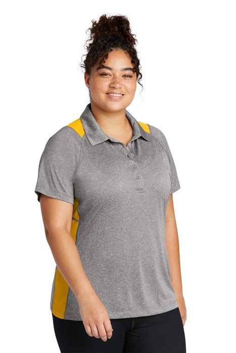 LST665 Sport-Tek 3.8-ounce Ladies Heather Colorblock Contender Polo Vintage Heather/ Gold