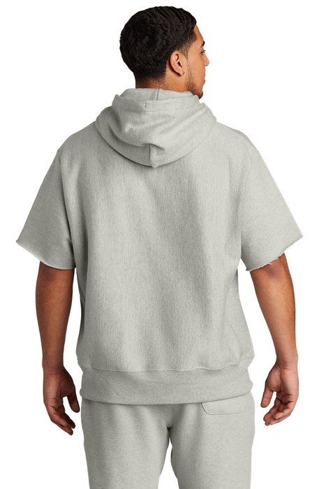 S101SS Champion Reverse Weave Short Sleeve Hooded Sweatshirt Oxford Grey