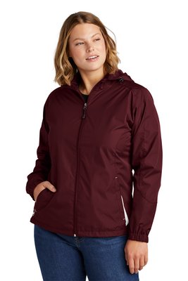 LST76 Sport-Tek Ladies Colorblock Hooded Raglan Jacket Maroon/ White