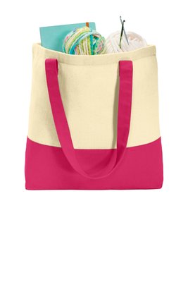 BG414 Port Authority Colorblock Cotton Tote Natural/ Pink Azalea