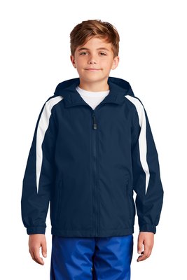 YST81 Sport-Tek Youth Fleece-Lined Colorblock Jacket True Navy/ White