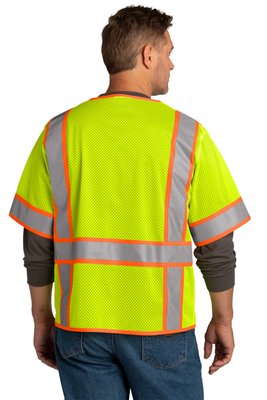 CSV106 CornerStone ANSI 107 Class 3 Surveyor Mesh Zippered Two-Tone Short Sleeve Vest Safety Yellow