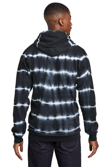 PC143 Port & Company Allover Stripe Tie-Dye Fleece Black/ White