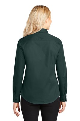 L608 Port Authority Ladies Long Sleeve Easy Care Shirt Dark Green/ Navy