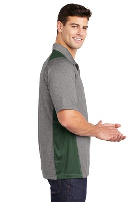 ST665 Sport-Tek 3.8-ounce Heather Colorblock Contender Polo Vintage Heather/ Forest Green