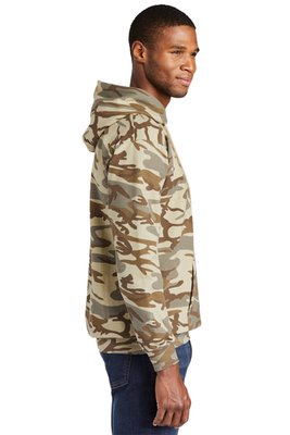 PC78HC Port & Company Core Fleece Camo Pullover Hooded Sweatshirt Desert Camo