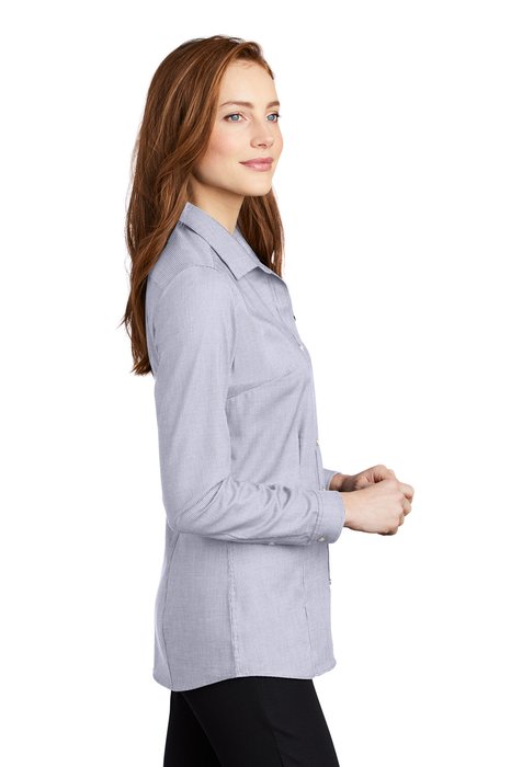 LW645 Port Authority Ladies Pincheck Easy Care Shirt Gusty Grey/ White