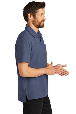 K868 Port Authority C-FREE Cotton Blend Pique Pocket Polo Navy Heather