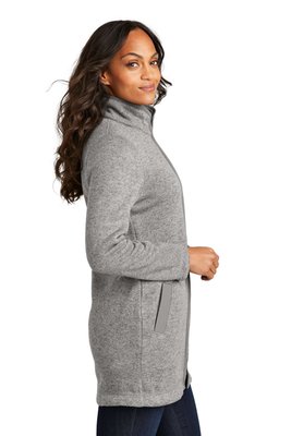 L425 Port Authority Ladies Arc Sweater Fleece Long Jacket Deep Smoke Heather