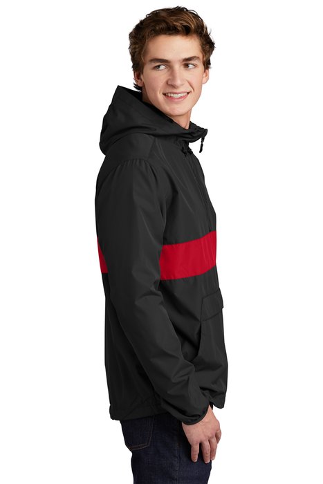 JST65 Sport-Tek Zipped Pocket Anorak Black/ True Red