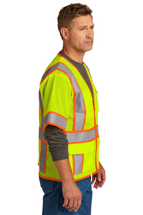 CSV106 CornerStone ANSI 107 Class 3 Surveyor Mesh Zippered Two-Tone Short Sleeve Vest Safety Yellow
