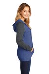DT296 District Women's Lightweight Fleece Raglan Hoodie Heathered Deep Royal/ Heathered Charcoal