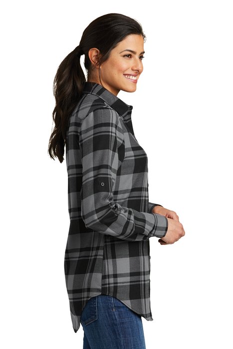 LW668 Port Authority Ladies Plaid Flannel Tunic Grey/ Black
