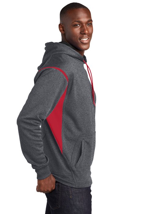 F246 Sport-Tek Tech Fleece Colorblock Hooded Sweatshirt Graphite Heather/ True Red