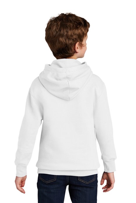 PC850YH Port & Company Youth Fan Favorite Fleece Pullover Hooded Sweatshirt White