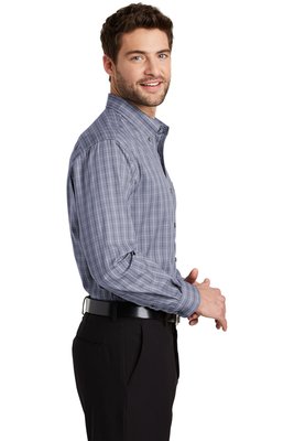 TLS642 Port Authority Tall Tattersall Easy Care Shirt Grey/ White