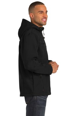 J706 Port Authority Textured Hooded Soft Shell Jacket Black/ Engine Red