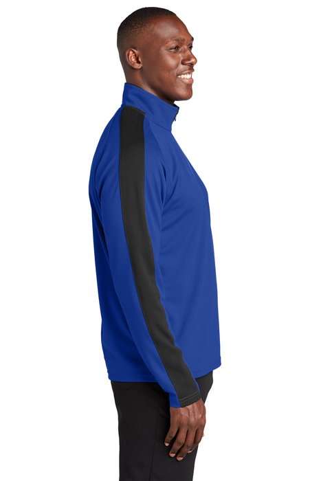 ST861 Sport-Tek Sport-Wick Textured Colorblock 1/4-Zip Pullover True Royal/ Black